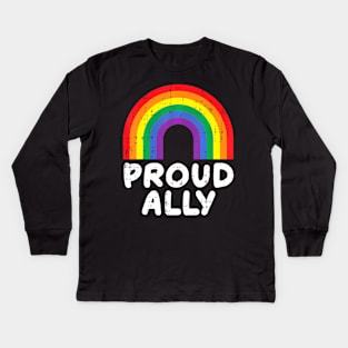 Proud Ally Gay Pride Flag LGBTQ Support Men Women Kids Long Sleeve T-Shirt